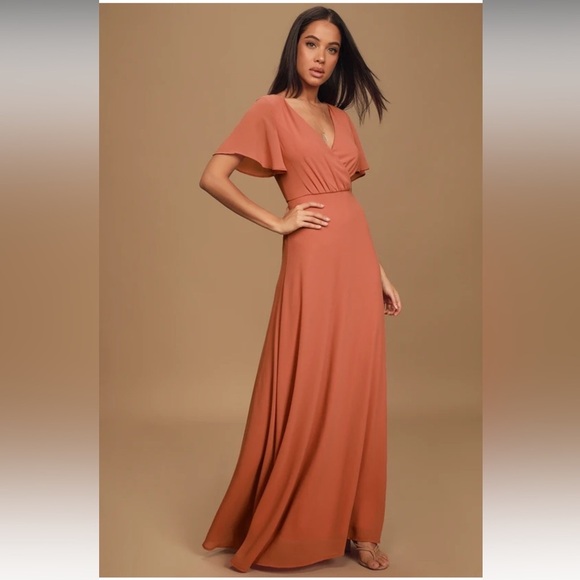 Lulus Dresses & Skirts - NWT Longing for You Rose Lace Short Flutter Sleeve Maxi Dress Size Medium